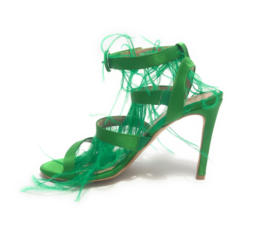 Scarpe donna sandalo in pelle verde tacco 9 DS23EL19
