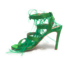 Scarpe donna sandalo in pelle verde tacco 9 DS23EL19