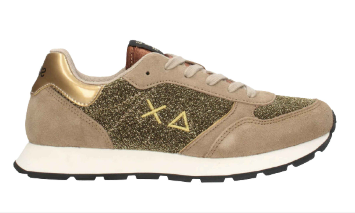 Sneaker Sun68 Girl's Ally glitter teen mesh/ suede beige scuro Z24SU11 Z43404T