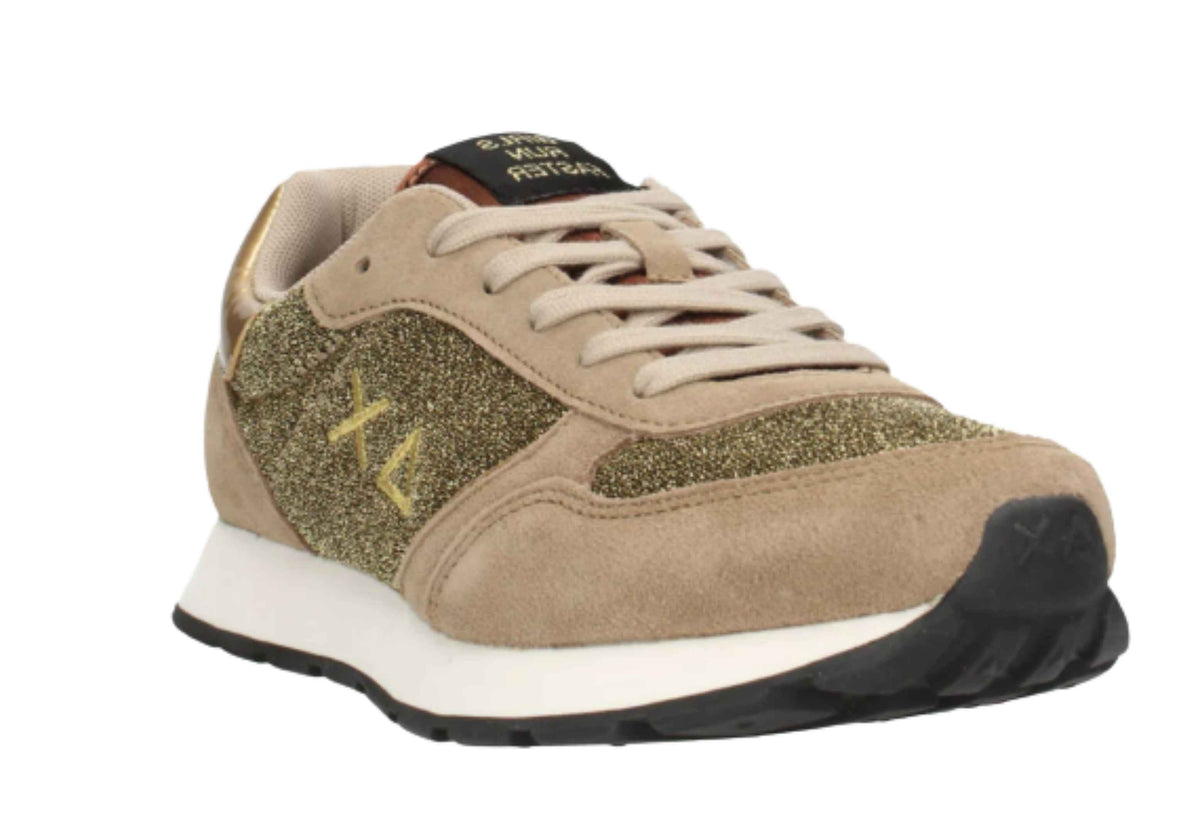 Sneaker Sun68 Girl's Ally glitter teen mesh/ suede beige scuro Z24SU11 Z43404T