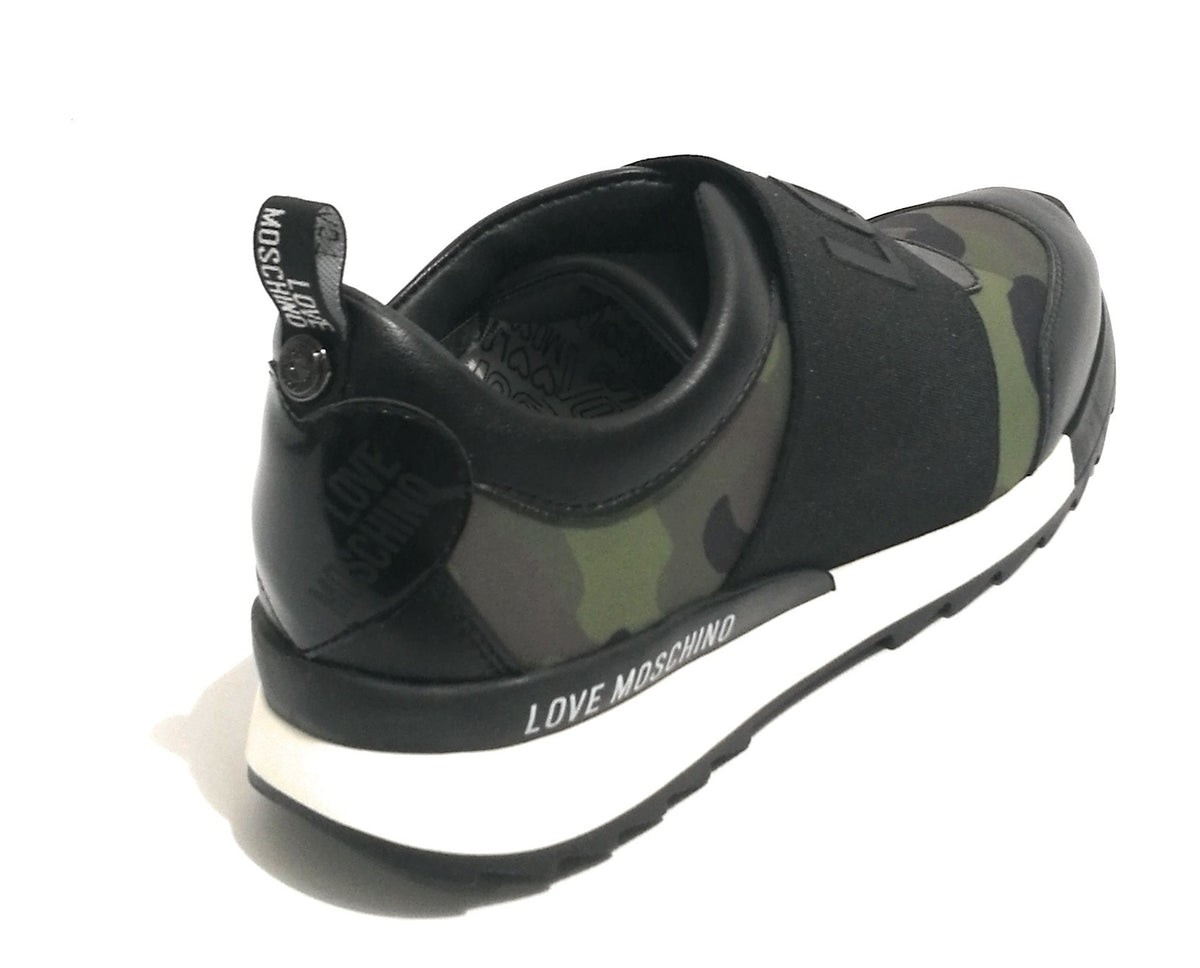 SCARPE DONNA SLIP-ON FONDO RUNNING LOVE MOSCHINO CAMO FASCIA LOGO D19MO19