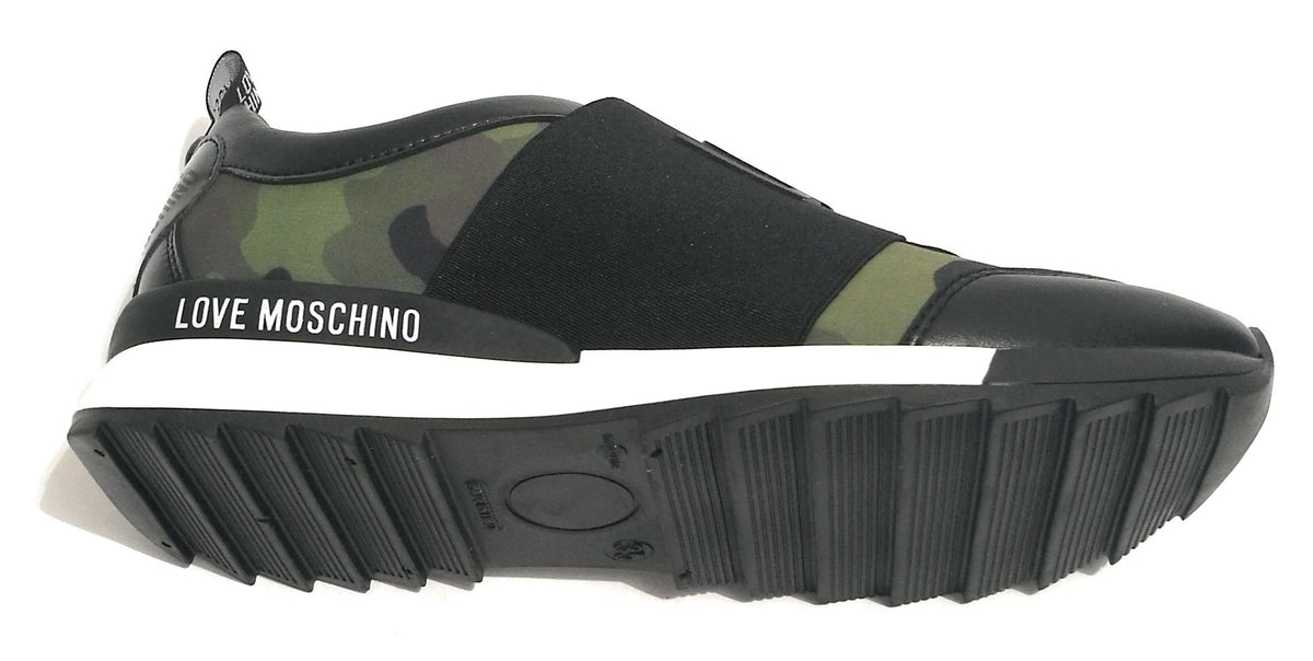 SCARPE DONNA SLIP-ON FONDO RUNNING LOVE MOSCHINO CAMO FASCIA LOGO D19MO19