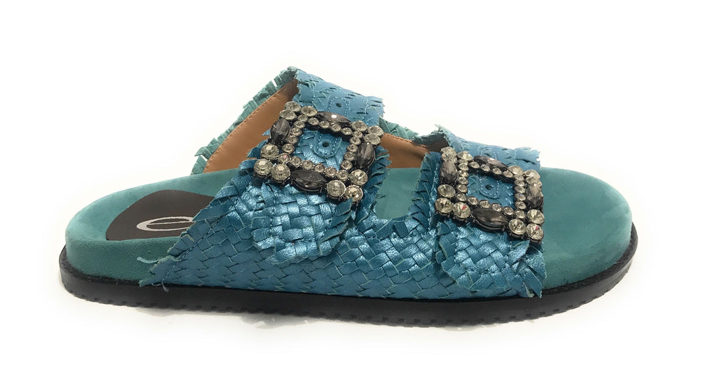 Scarpe donna  sandalo/ ciabatta in pelle colore blu DS23EL05 271