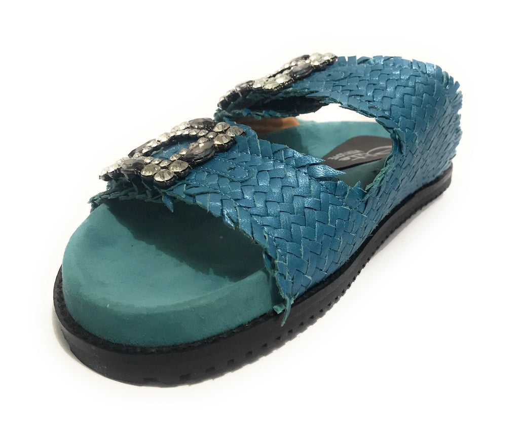 Scarpe donna  sandalo/ ciabatta in pelle colore blu DS23EL05 271