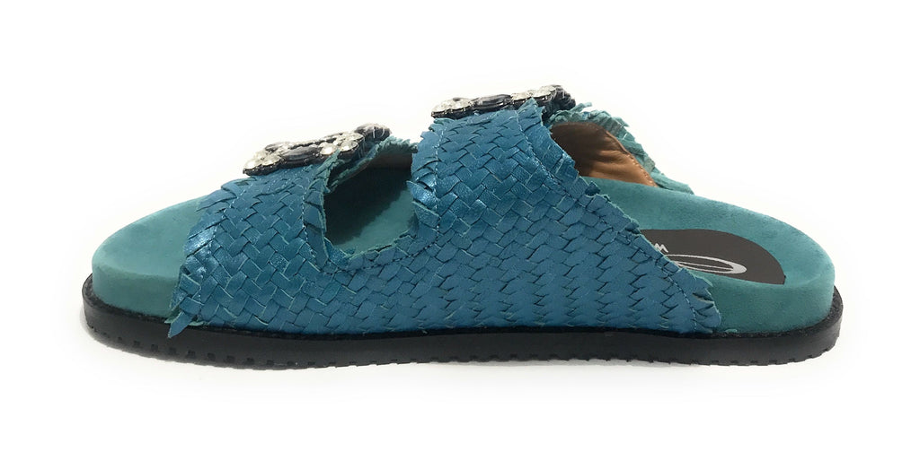 Scarpe donna  sandalo/ ciabatta in pelle colore blu DS23EL05 271
