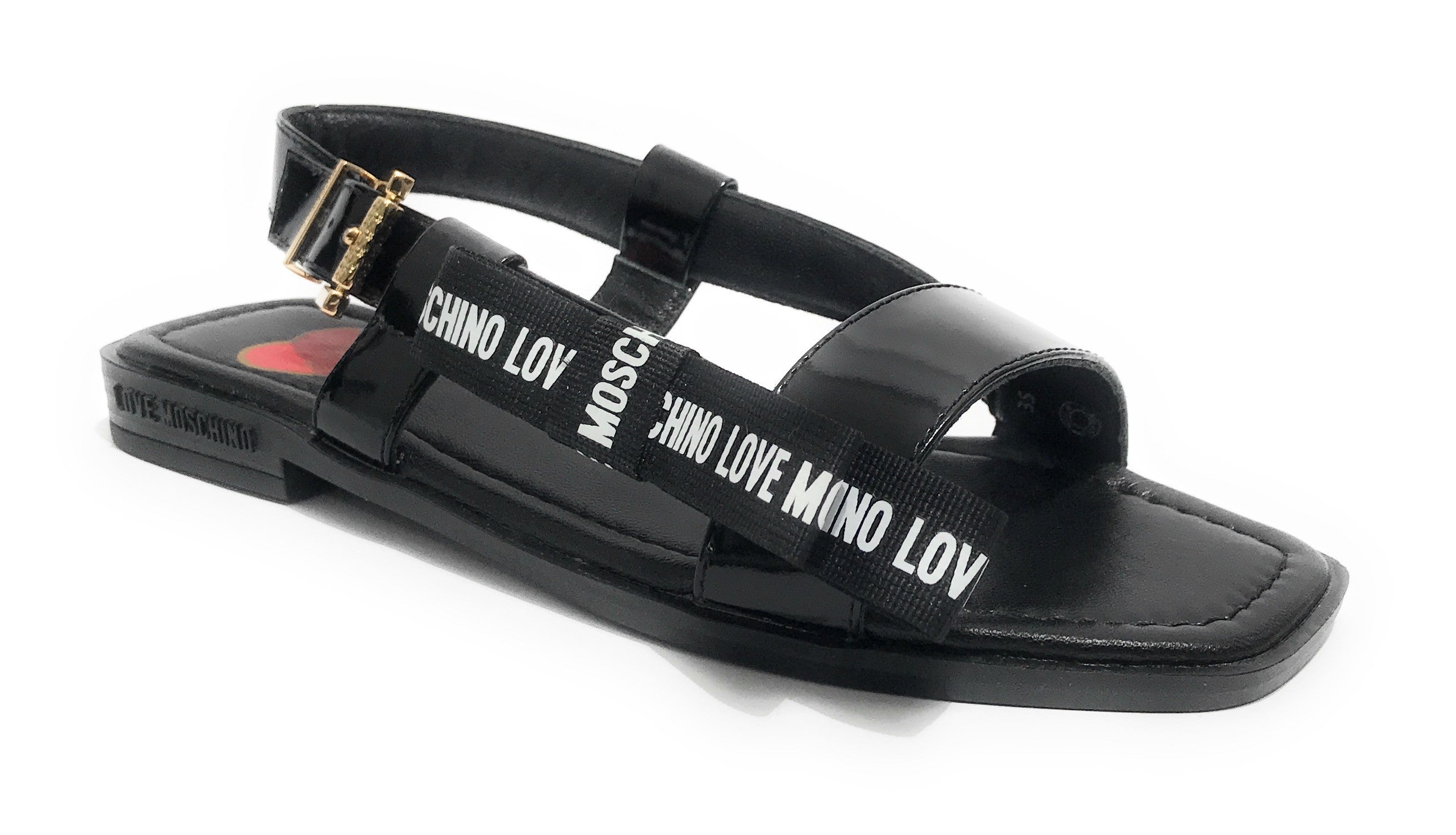 Scarpe donna Love Moschino sandalo in pelle nero vernice DS23MO09 JA16092