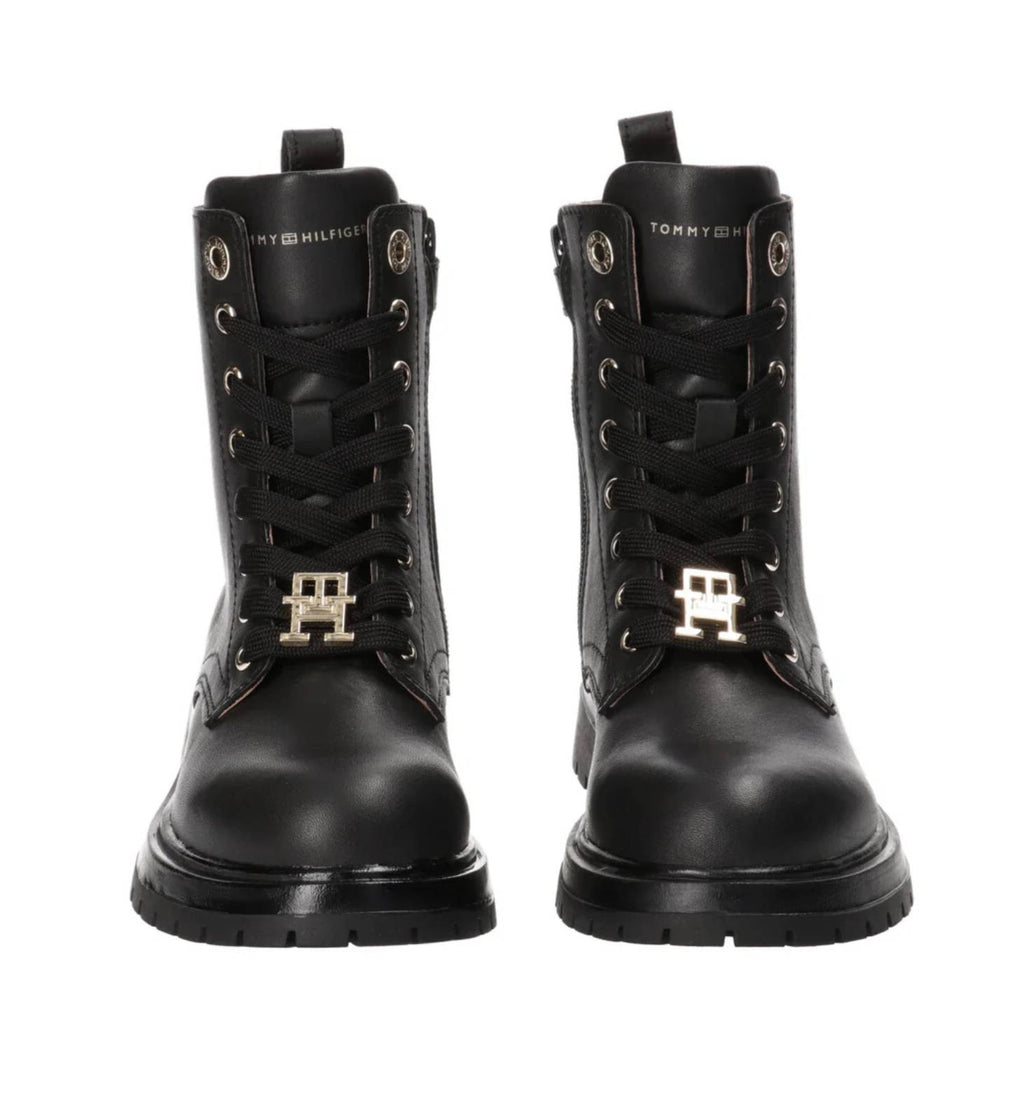 Scarpe Tommy Hilfiger stivaletto anfibio monogram pelle black D25TH04 T3A5-33568-0092999