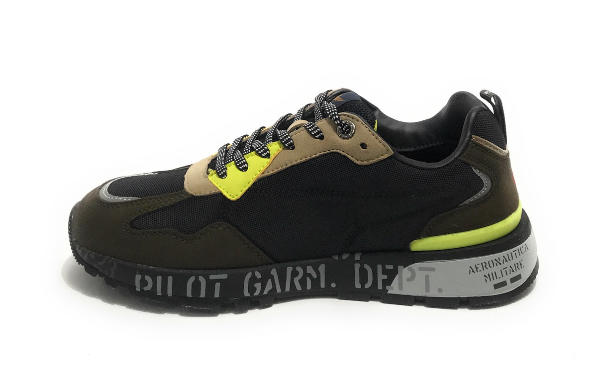 Sneaker Aeronautica Militare ecosuede/ nylon nero/ verde militare U25AR01 242SC276CT3380