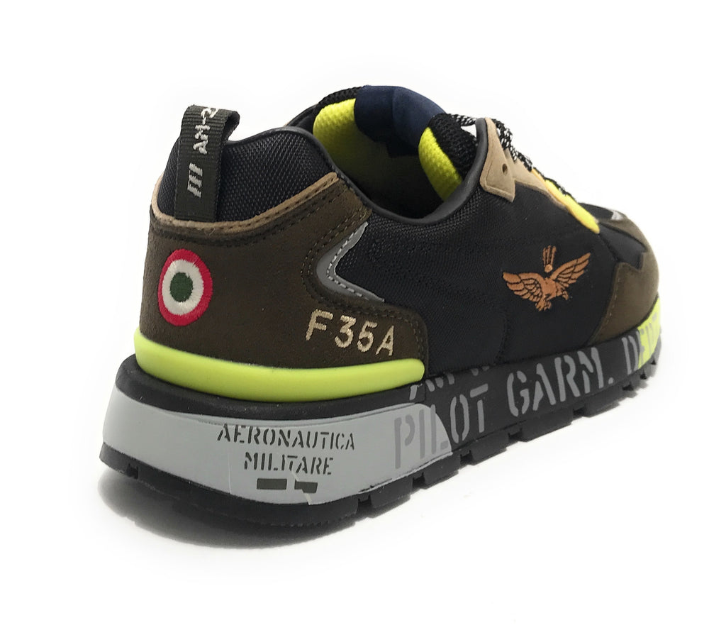 Sneaker Aeronautica Militare ecosuede/ nylon nero/ verde militare U25AR01 242SC276CT3380