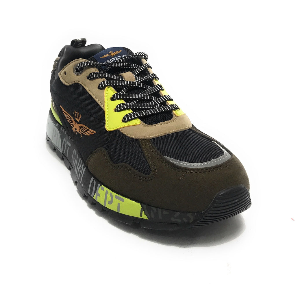 Sneaker Aeronautica Militare ecosuede/ nylon nero/ verde militare U25AR01 242SC276CT3380