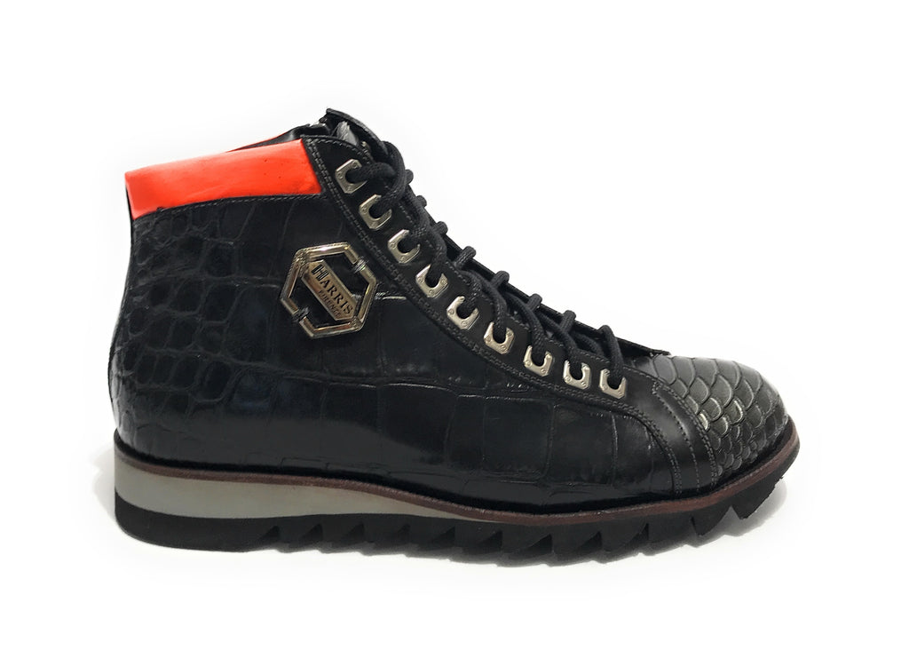 Scarpe uomo Harris polacchino pelle stampa cocco nero / metal U17HA190