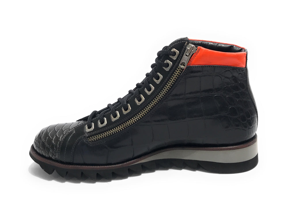 Scarpe uomo Harris polacchino pelle stampa cocco nero / metal U17HA190