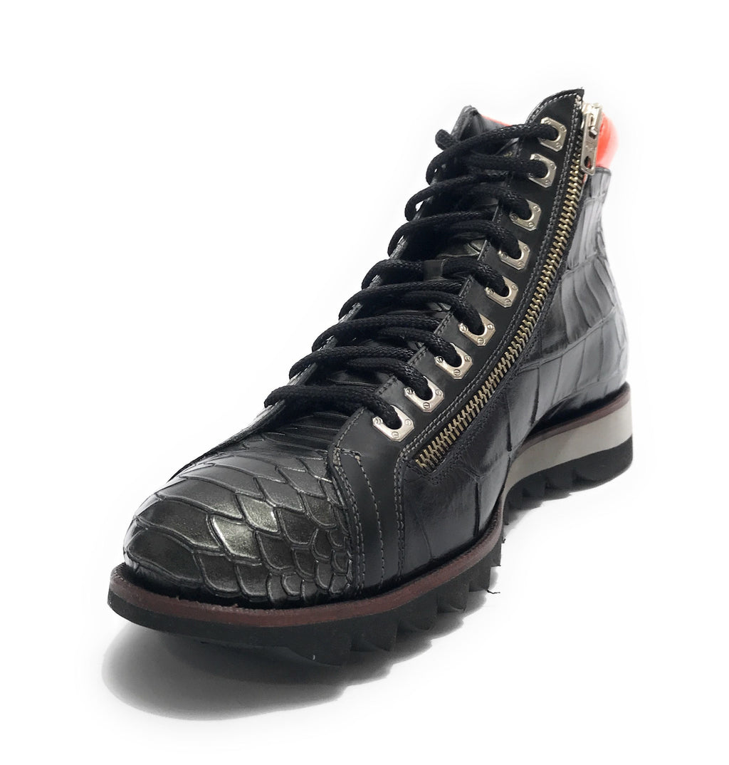Scarpe uomo Harris polacchino pelle stampa cocco nero / metal U17HA190