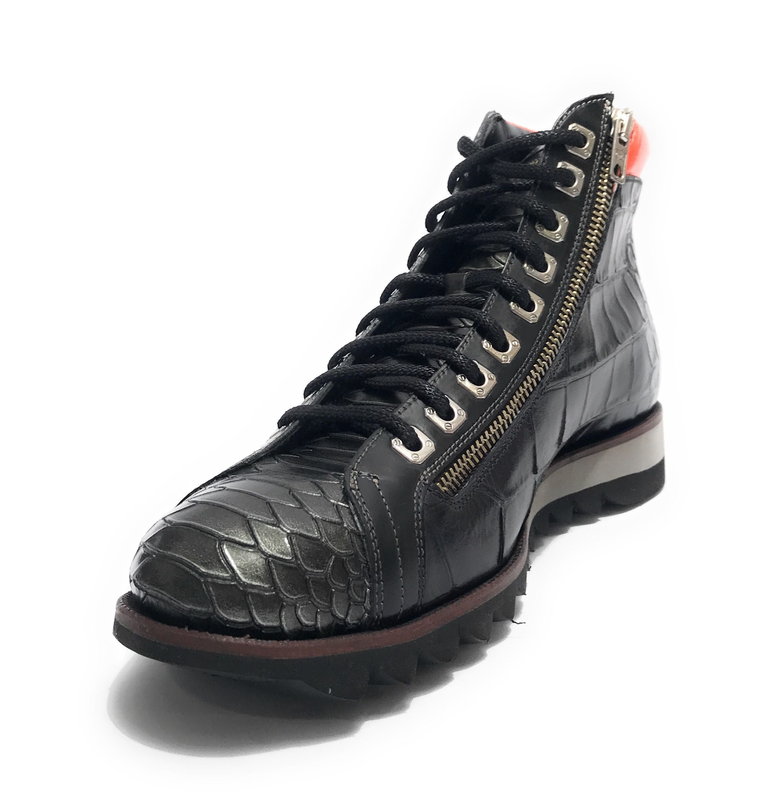 Scarpe uomo Harris polacchino pelle stampa cocco nero / metal U17HA190
