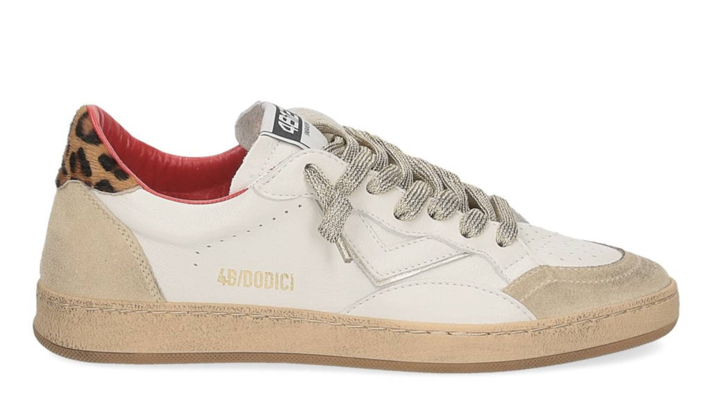 Scarpe donna 4B12 sneaker in pelle di colore bianco/ leo D25QB08 PLAY.NEW-D174