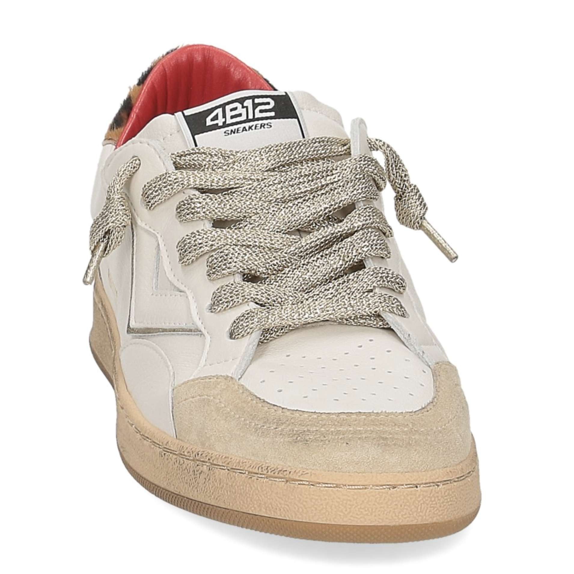 Scarpe donna 4B12 sneaker in pelle di colore bianco/ leo D25QB08 PLAY.NEW-D174