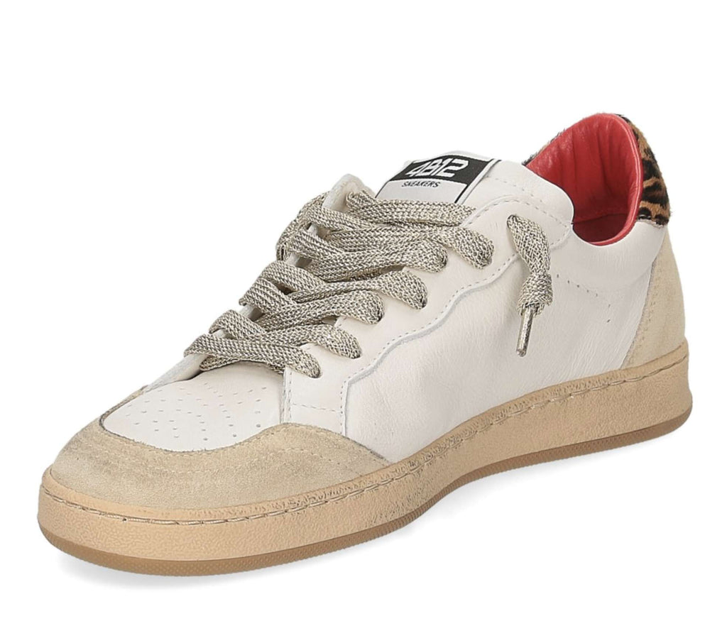 Scarpe donna 4B12 sneaker in pelle di colore bianco/ leo D25QB08 PLAY.NEW-D174