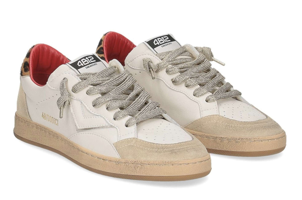 Scarpe donna 4B12 sneaker in pelle di colore bianco/ leo D25QB08 PLAY.NEW-D174