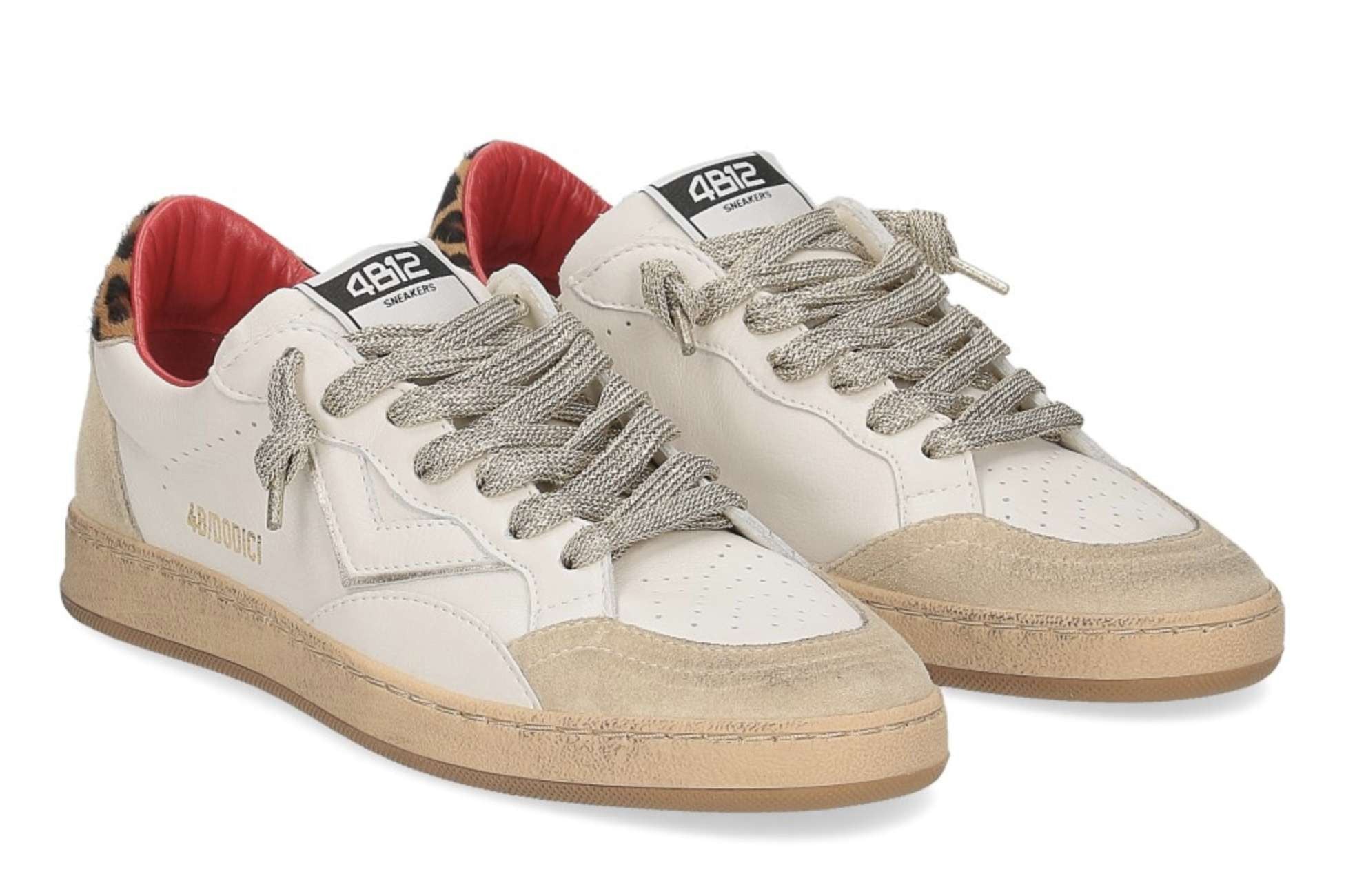 Scarpe donna 4B12 sneaker in pelle di colore bianco/ leo D25QB08 PLAY.NEW-D174