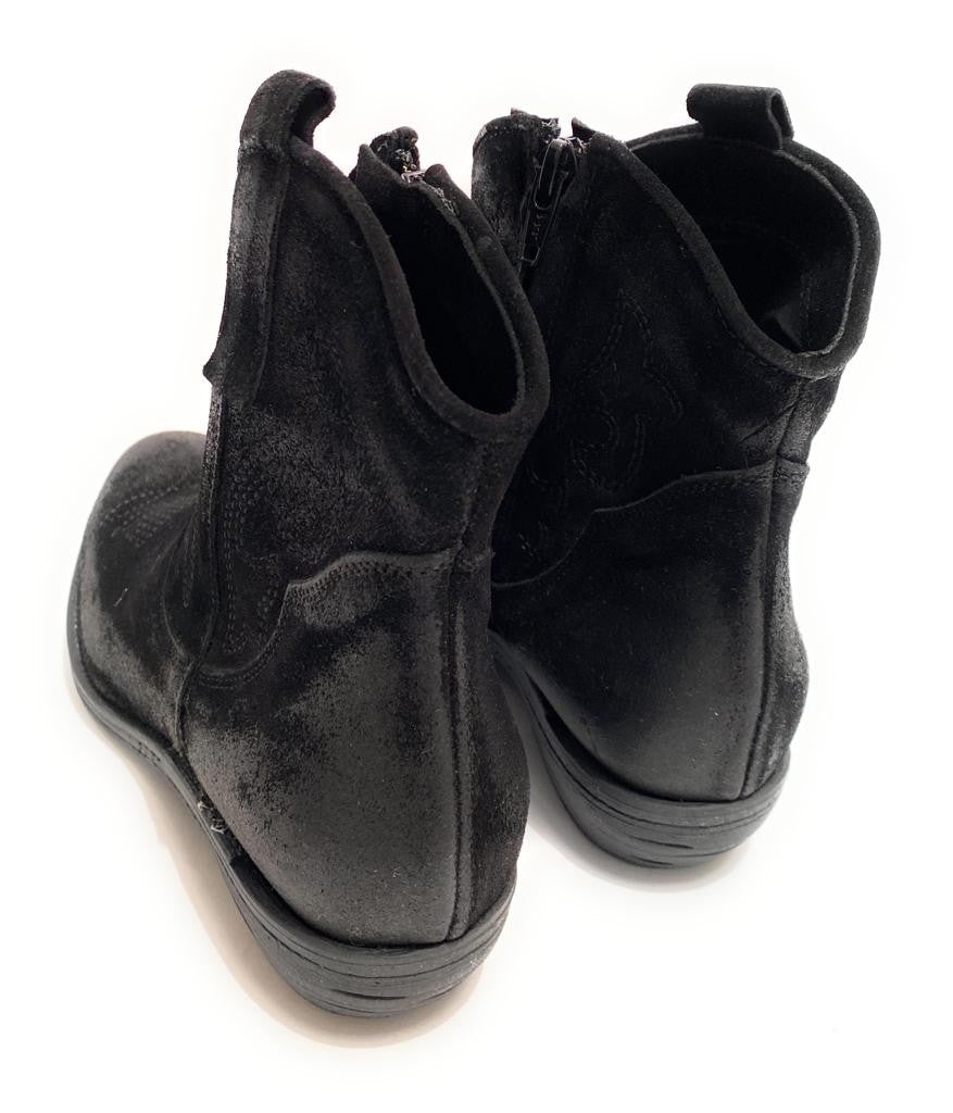 Scarpe donna Elite stivaletto texano ricamato in pelle di vitello nero scamosciato D21EL11