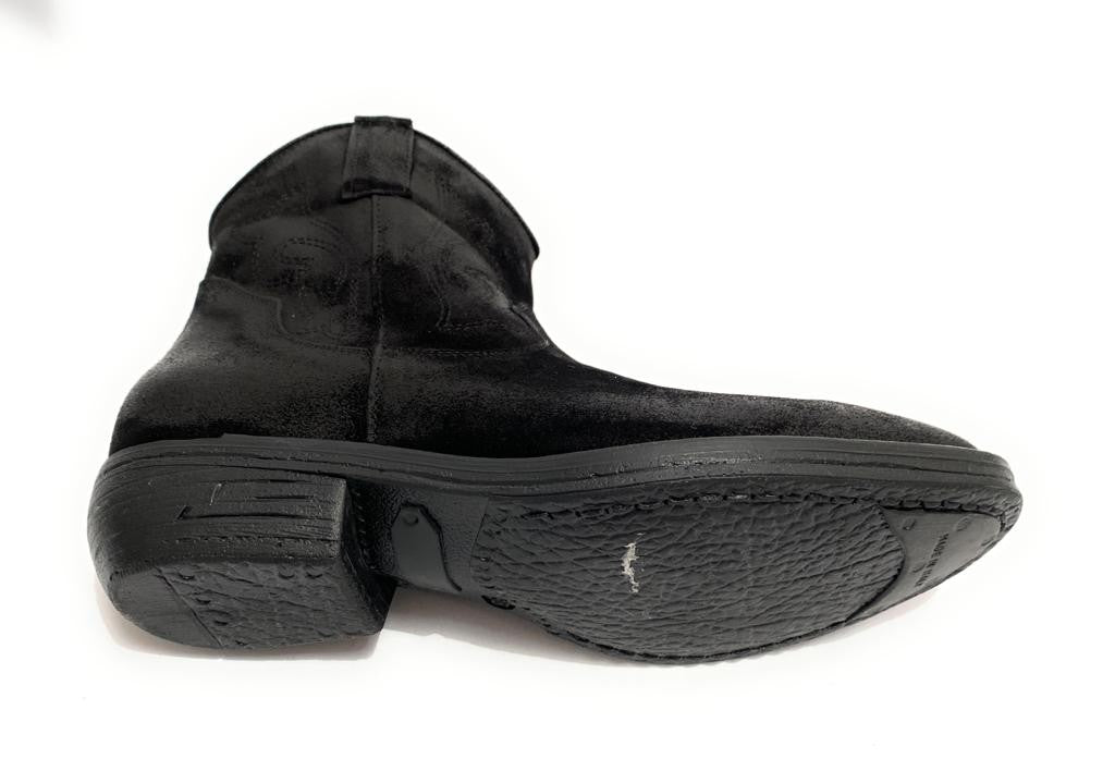 Scarpe donna Elite stivaletto texano ricamato in pelle di vitello nero scamosciato D21EL11