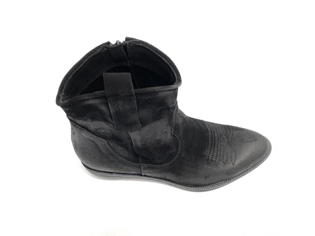 Scarpe donna Elite stivaletto texano ricamato in pelle di vitello nero scamosciato D21EL11