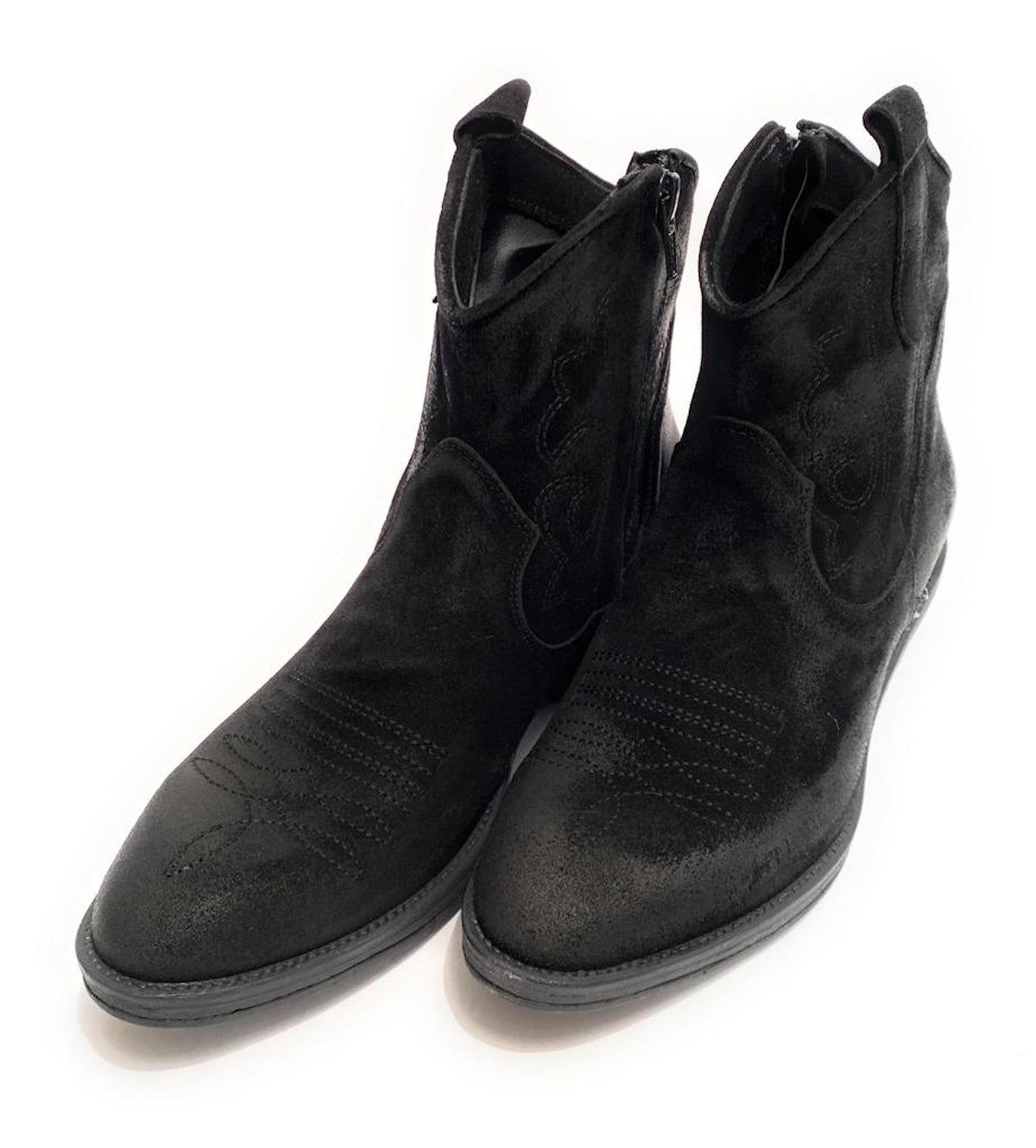Scarpe donna Elite stivaletto texano ricamato in pelle di vitello nero scamosciato D21EL11
