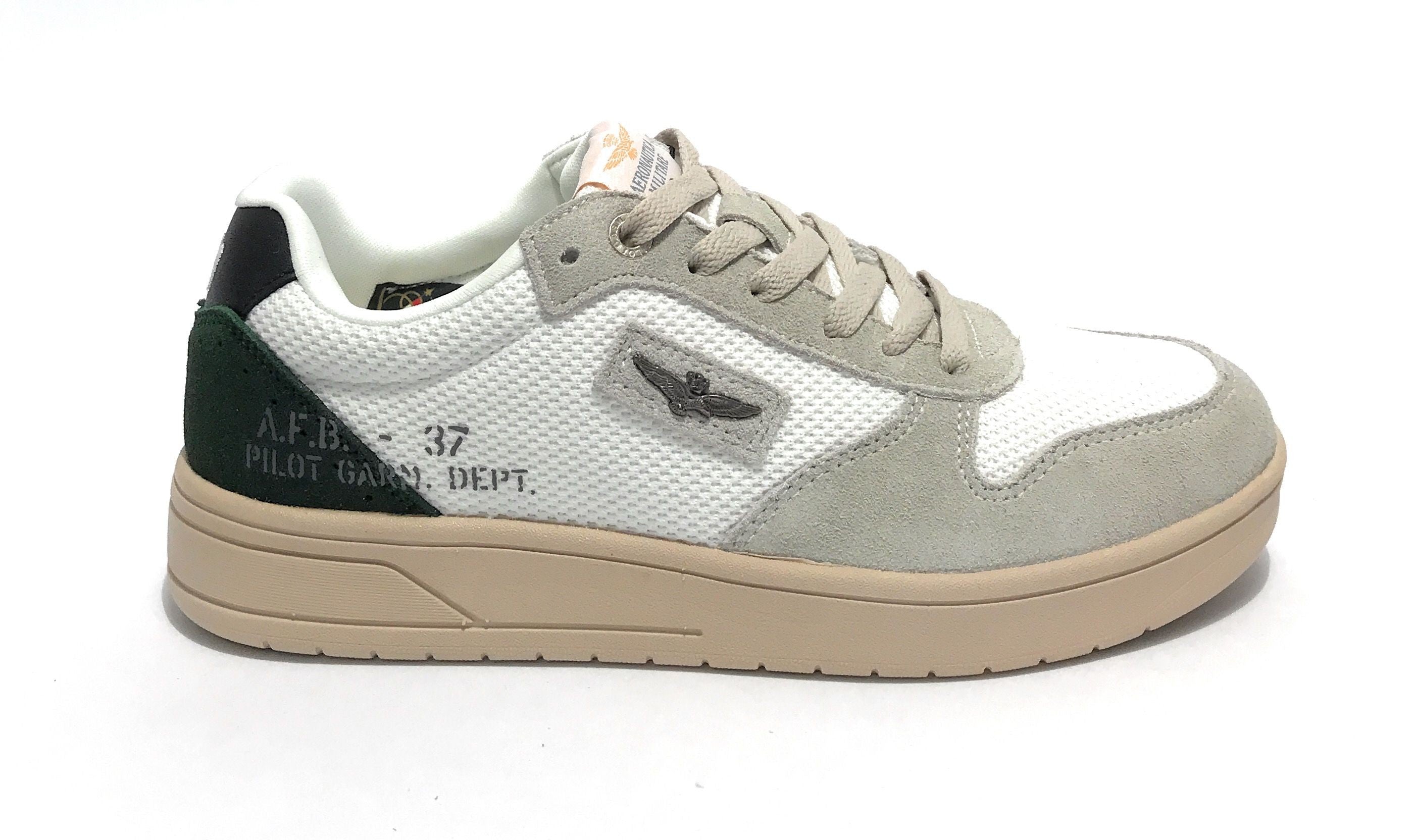 Sneaker Aeronautica Militare running in pelle/ tessuto bianco/ verde US23AR07 231SC235CT3096