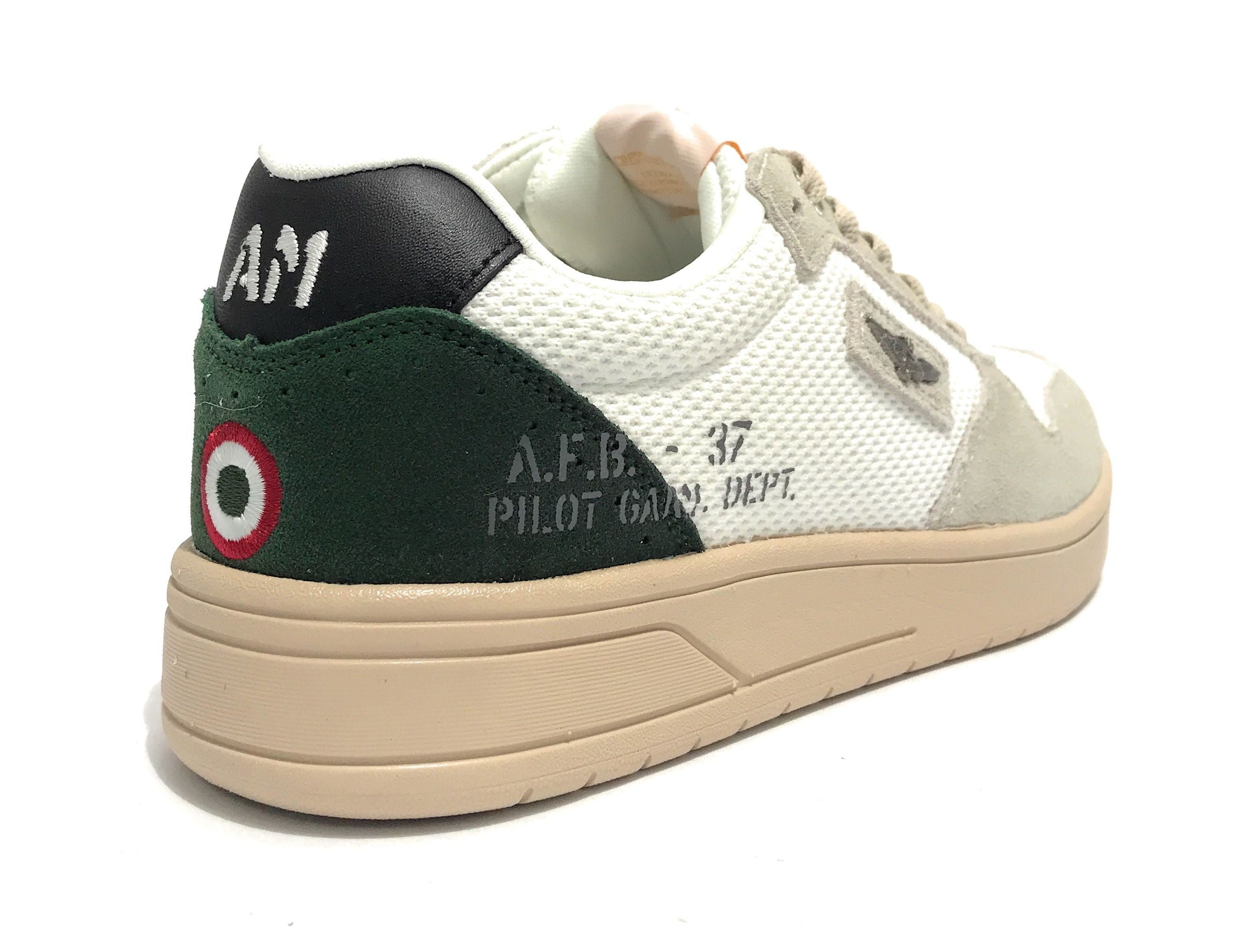 Sneaker Aeronautica Militare running in pelle/ tessuto bianco/ verde US23AR07 231SC235CT3096