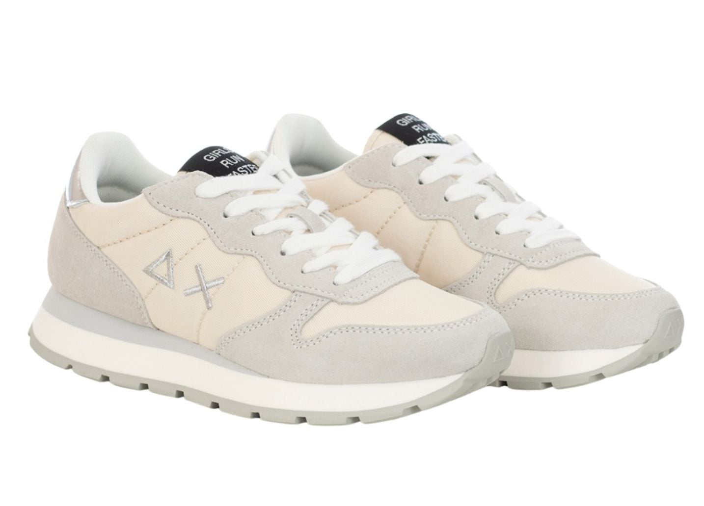 Sneaker running Sun68 Ally gold silver in suede/ nylon bianco panna donna D25SU04 Z44202