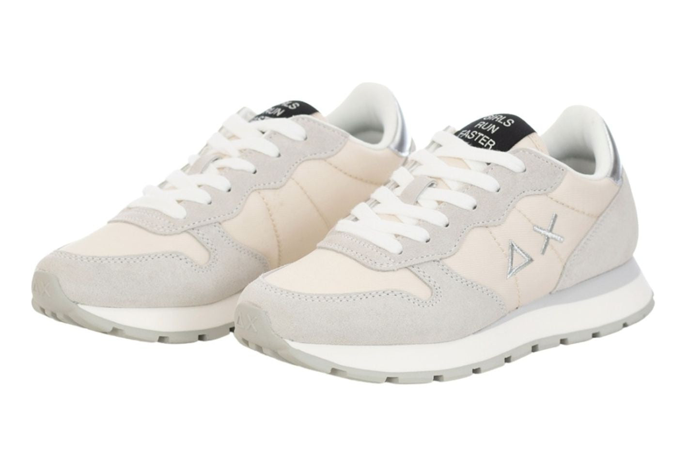 Sneaker running Sun68 Ally gold silver in suede/ nylon bianco panna donna D25SU04 Z44202