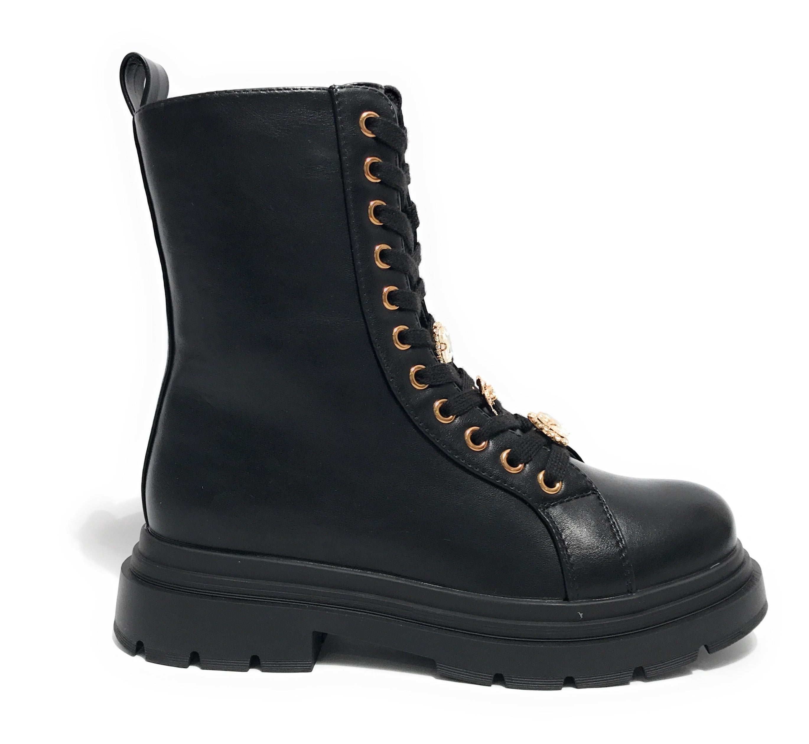Scarpe donna Gold&gold stivaletto biker in ecopelle nero D25GG28 GW355