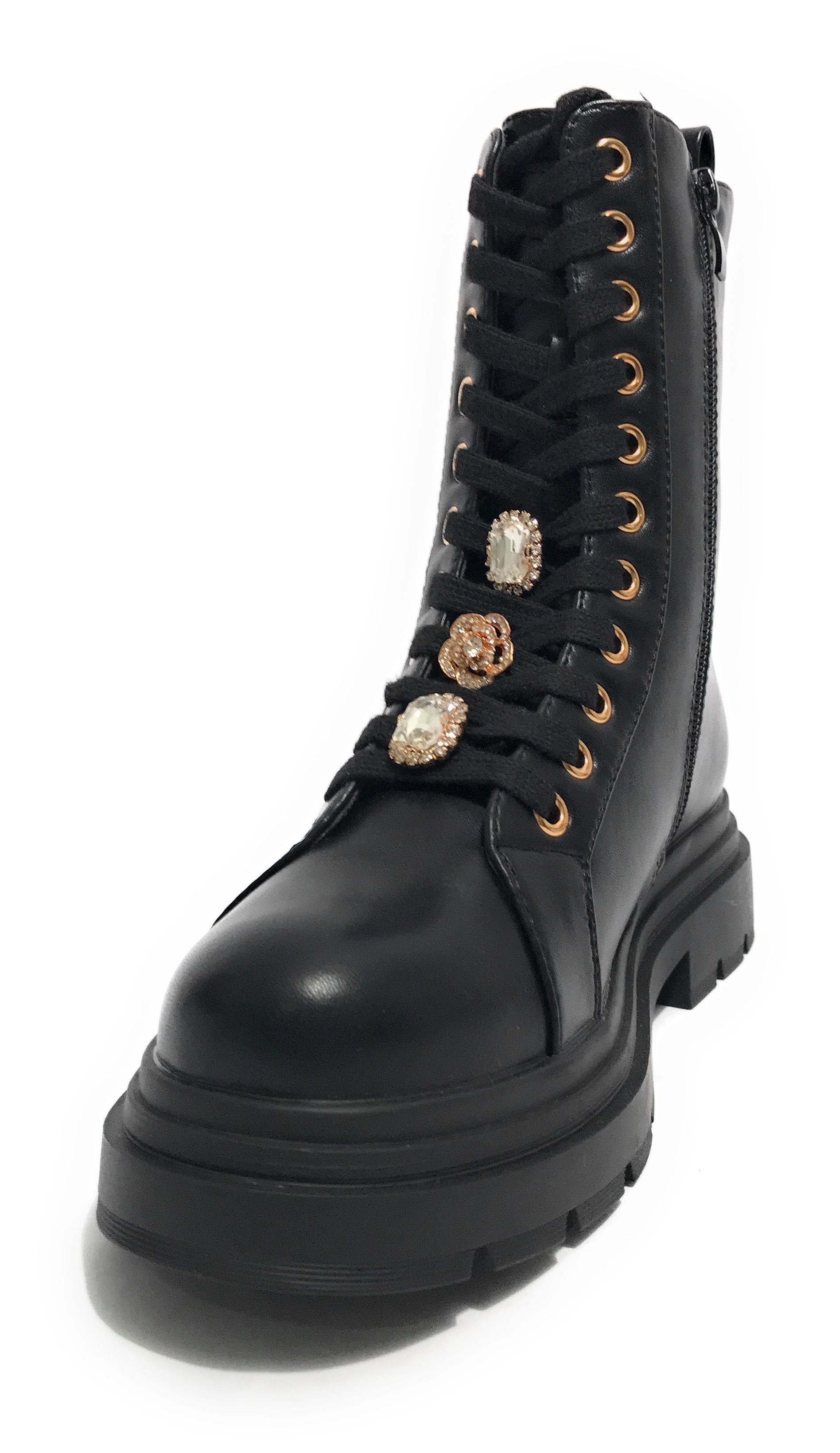 Scarpe donna Gold&gold stivaletto biker in ecopelle nero D25GG28 GW355