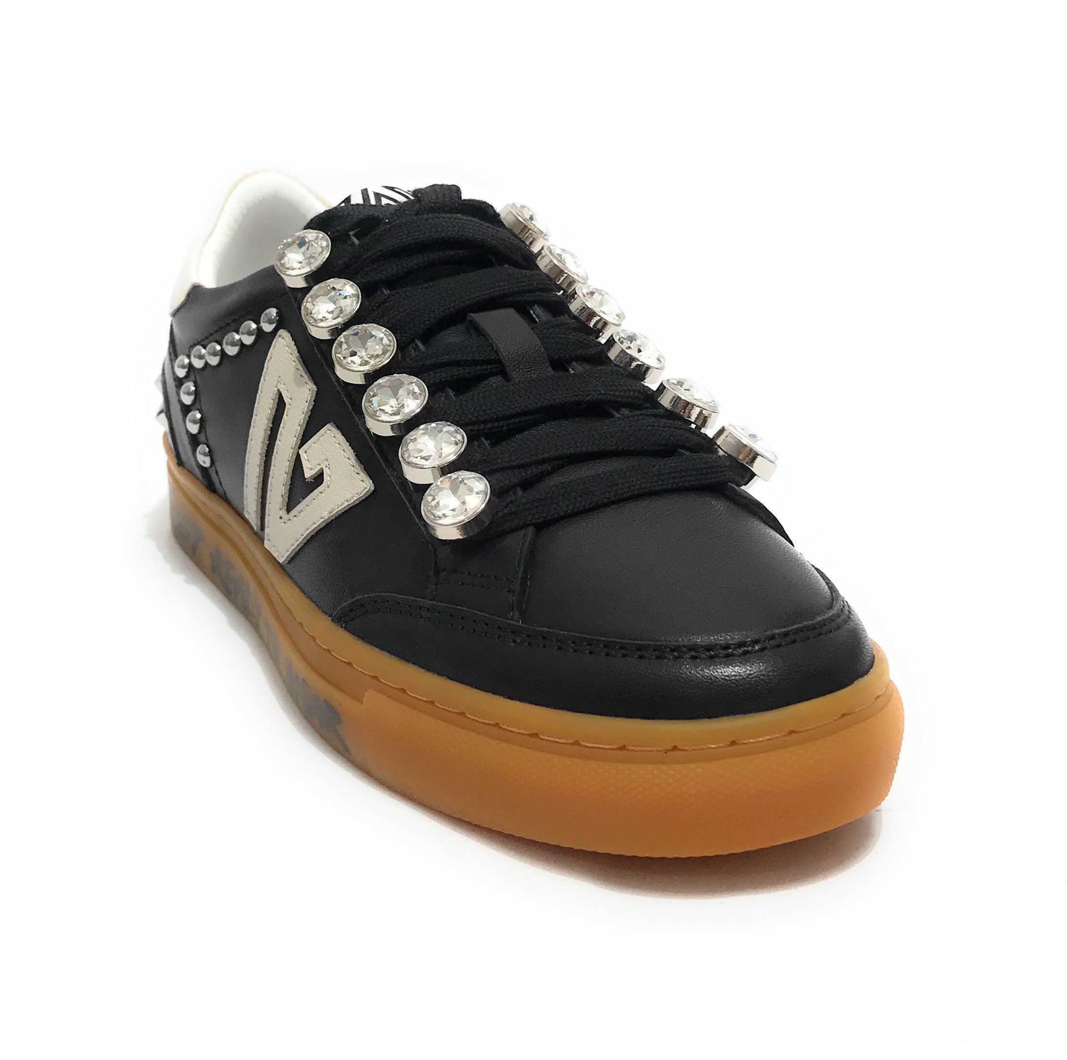 Scarpe donna sneaker Emanuélle Vee Guendalina all strass in pelle black/ white DS25EV02 451P-301-10-P003 BL-WH