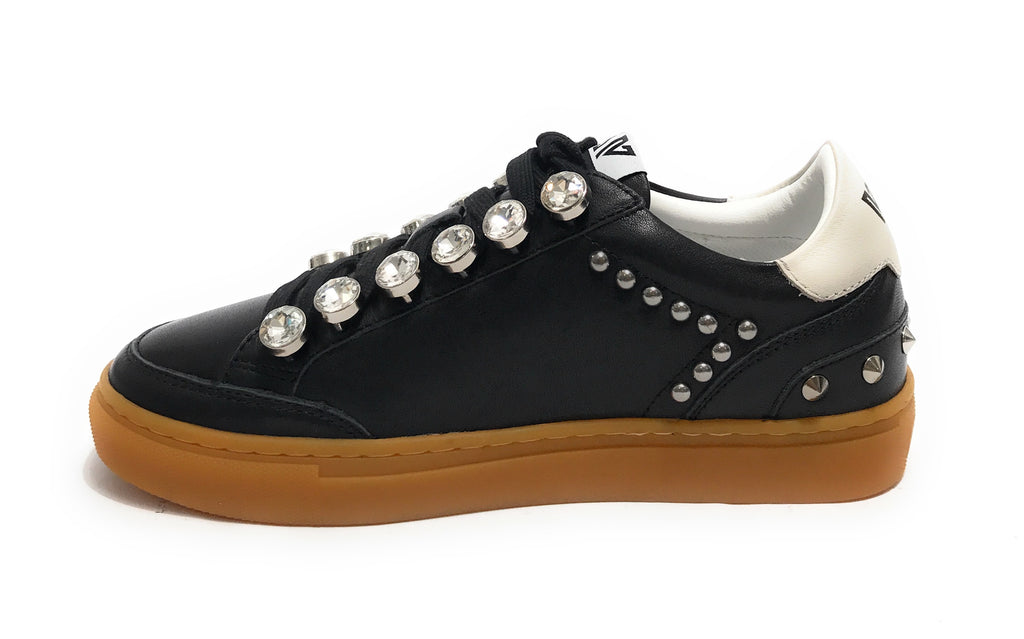 Scarpe donna sneaker Emanuélle Vee Guendalina all strass in pelle black/ white DS25EV02 451P-301-10-P003 BL-WH