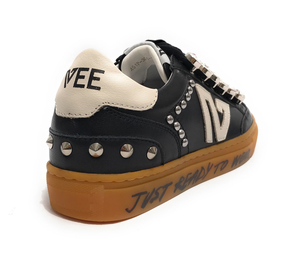 Scarpe donna sneaker Emanuélle Vee Guendalina all strass in pelle black/ white DS25EV02 451P-301-10-P003 BL-WH
