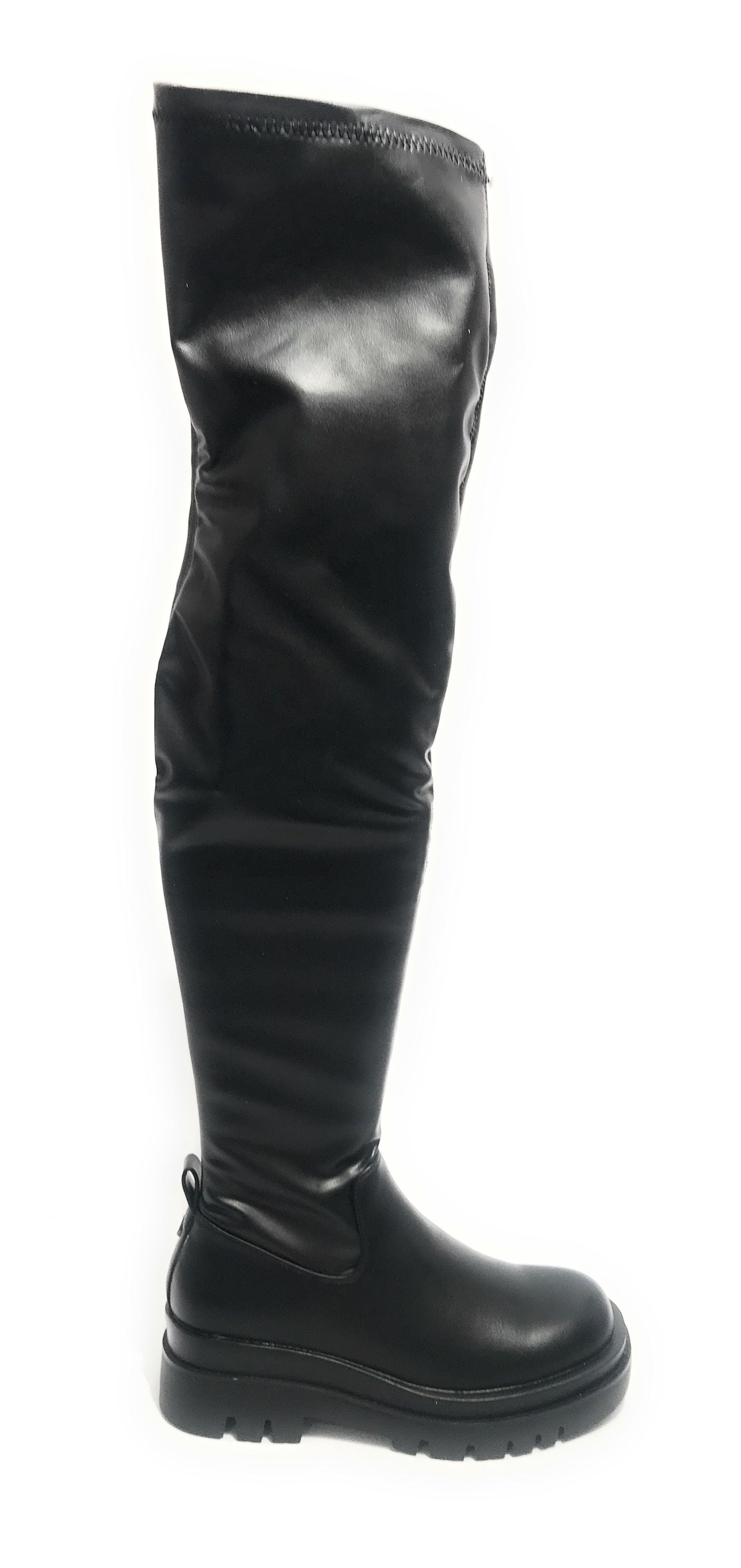 Scarpe donna Gold&gold stivale alto in ecopelle nero con fondo carrarmato D22GG21 GR185