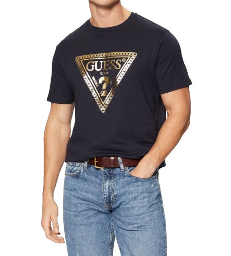 T-shirt uomo Guess logo triangolo catena blu ES25GU16 M5RI49K9RM1 G7V2