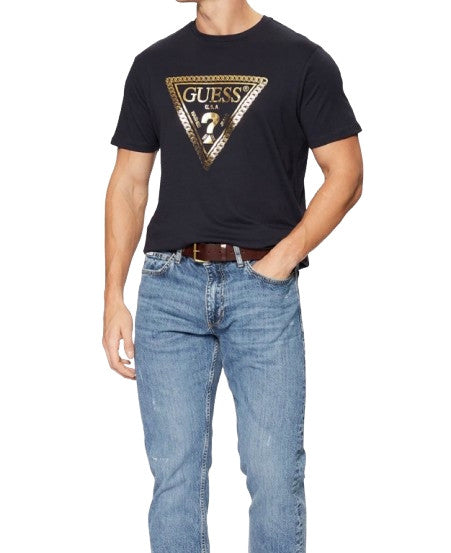 T-shirt uomo Guess logo triangolo catena blu ES25GU16 M5RI49K9RM1 G7V2
