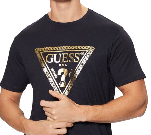 T-shirt uomo Guess logo triangolo catena blu ES25GU16 M5RI49K9RM1 G7V2