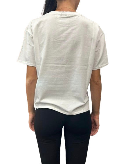 T-shirt cropped donna Moschino bianco con stampa bear E25MO09 V6A0701 4406 0001