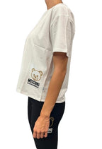 T-shirt cropped donna Moschino bianco con stampa bear E25MO09 V6A0701 4406 0001