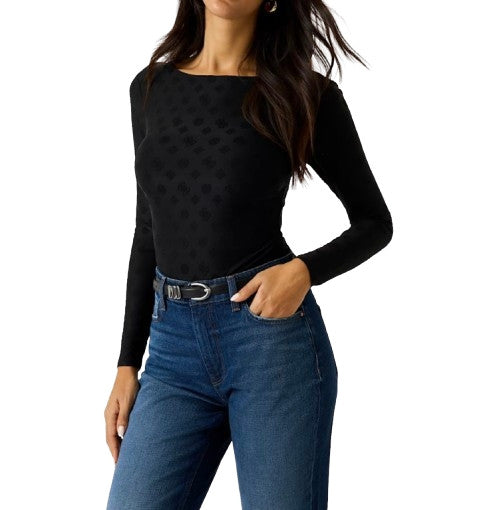 Top donna Guess maniche lunghe con logo all over nero ES26GU13 W6RP46KA660 G7V2
