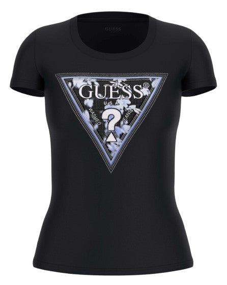 T-shirt donna Guess triangle flower tee nero ES25GU12 W5RI00J1314 JBLK