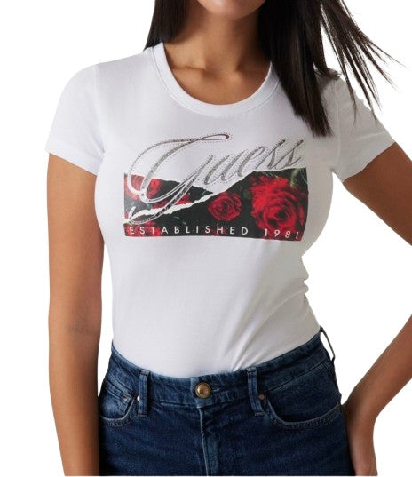 T-shirt donna Guess floreale white ES25GU46 W5RI03J1314