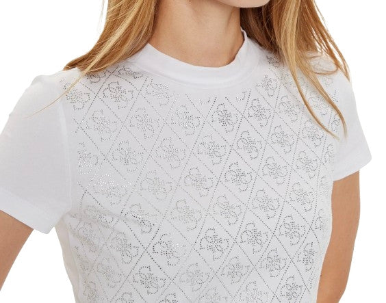 T-shirt donna Guess cropped con logo 4G in strass white ES26GU15 W4BI26J1314 G011