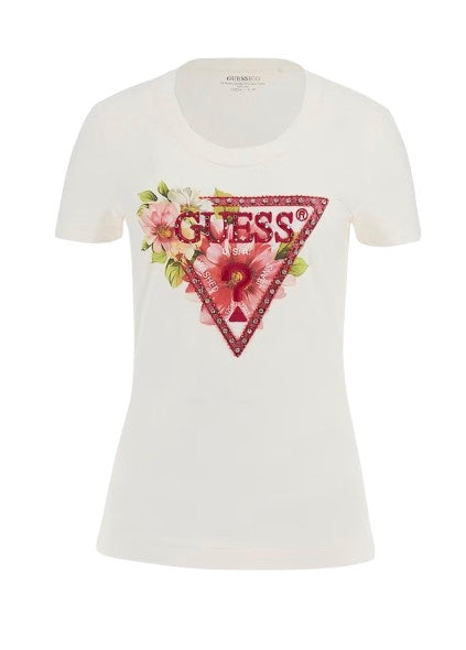 T-shirt Guess triangle beads cream white ES25GU87 W5GI10J1314 G012