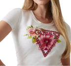 T-shirt Guess triangle beads cream white ES25GU87 W5GI10J1314 G012