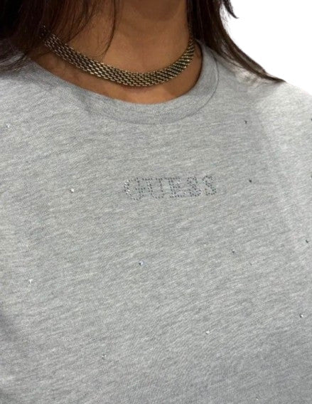 T-shirt donna Guess Active Rhinestones Ss con strass grigio ES25GU07 V5RI18I3Z14