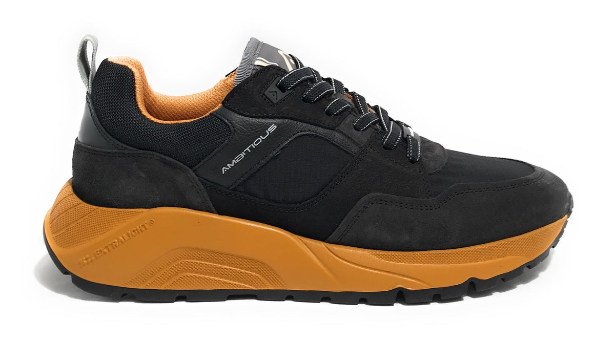 Scarpe uomo Ambitious sneaker pelle scamosciata e tessuto black U25AM20 13395-T4459AM